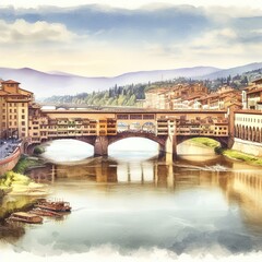 watercolors of Ponte Vecchio in Florence. Generative ai - obrazy, fototapety, plakaty