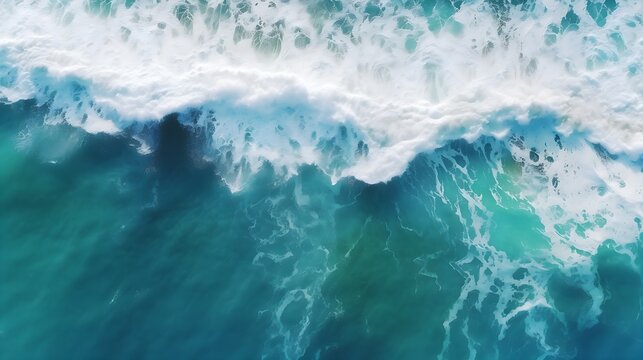 Spectacular Aerial Ocean View: Calm Blue Waters, Single Wave in Deep Sea - Drone Photo Backdrop, Ocean Water © Konrad