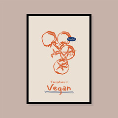 Minimalist hand drawn vegan vector illustration collection. Art for postcards, branding, logo design, background.