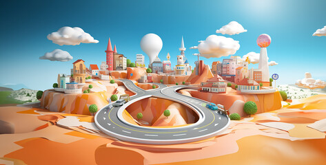 time lapse of the city of the city, pastel background cartoon map location