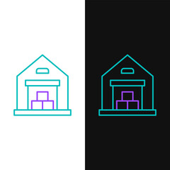 Line Warehouse icon isolated on white and black background. Colorful outline concept. Vector