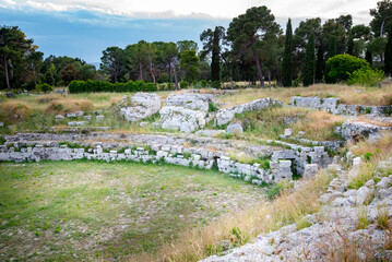 Fototapeta na wymiar Roman Amphitheater in Neapolis Archaeological Park - Siracusa - Italy