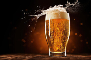 Pouring beer with bubble froth in glass