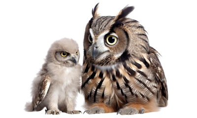 Owl and little cute owlet, cut out