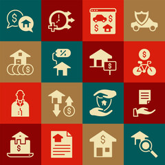 Set Search house, House contract, Bicycle rental mobile app, Online real estate, with percant, dollar, Price negotiation and icon. Vector