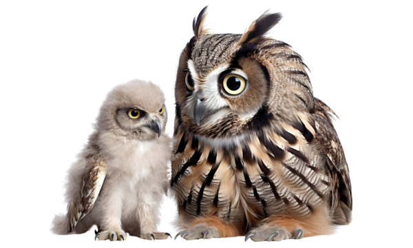 Owl and little cute owlet, cut out