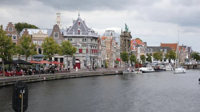 Historical houses in old Haarlem. Typical Dutch architecture