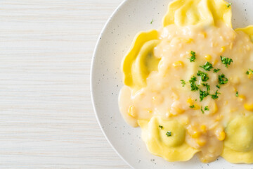 ravioli pasta with corn cheese sauce