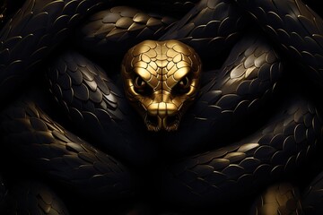 Gold snakes on black background
