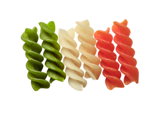 Italian pasta in flag colors isolated on white
