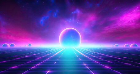 Futuristic background with planet and blue flashing light.