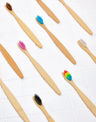 Pattern of eco friendly toothbrushes. Plastic free concept.