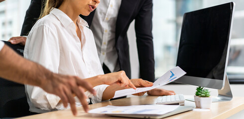 Group of business meeting and discussing strategy with startup project analysis finance,management.Success business people plan and brainstorm,marketing,idea,research,organization in office.Teamwork