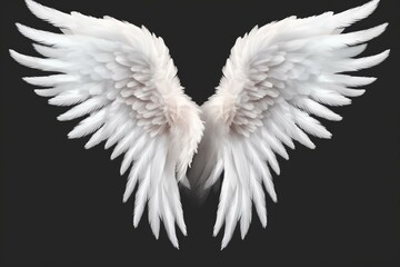 White angel wings on transparent background - illustration. Generative AI - obrazy, fototapety, plakaty