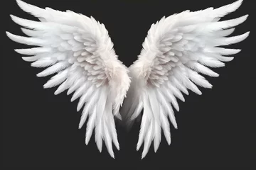 Fotobehang White angel wings on transparent background - illustration. Generative AI © Seren