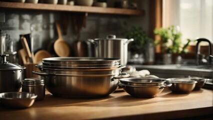 Fototapeta na wymiar Close-up high-resolution image of modern kitchen utensils. Generative AI.