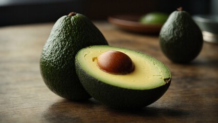 Close-up high-resolution image of fresh sliced avocado. Generative AI.