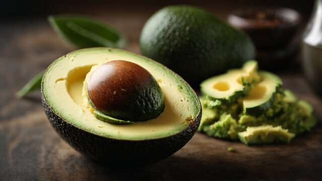 Close-up high-resolution image of delicious creamy avocado. Generative AI.