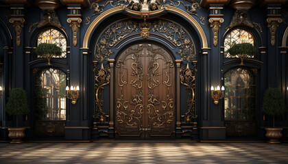 Luxury elegance in a modern entrance, ornate with gold decoration generated by AI