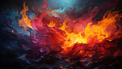Vibrant colors paint a dark, fiery night in generative chaos generated by AI