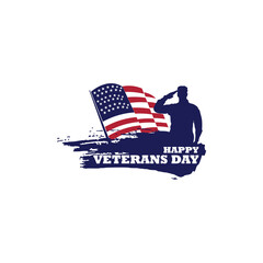 Silhouette of soldier giving salute with United States of America's flag and paint scratch perfect for Veteran's Day decoration