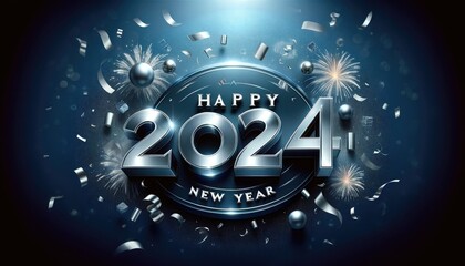 Sparkling Silver 2024 Happy New Year Greeting