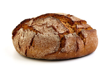 Freshly Baked Homemade Bread, close-up, isolated on a white background.