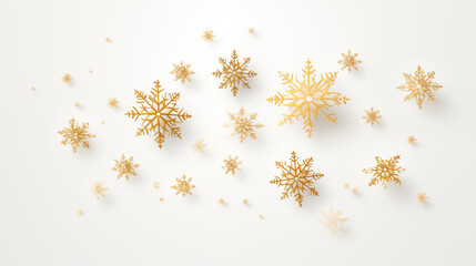 Złote świąteczne zimowe tło na baner, tapetę lub życzenia świąteczne na Boże Narodzenie. Zimowe śnieżynki, płatki śniegu. - obrazy, fototapety, plakaty