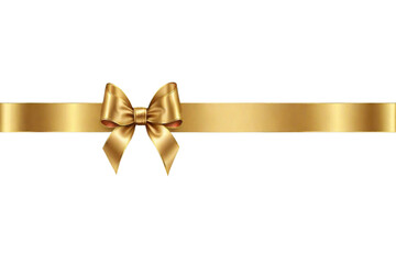 Shiny golden satin ribbon and gold bow horizontal isolated on transparent background. Vector isolate gold bow for design greeting and discount card Christmas gift. valentines day. - obrazy, fototapety, plakaty