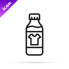 Black line Plastic bottle for laundry detergent, bleach, dishwashing liquid or another cleaning agent icon isolated on white background. Vector