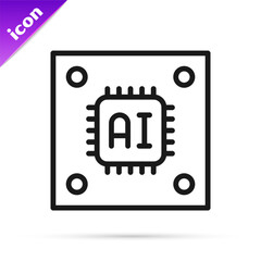 Black line Computer processor with microcircuits CPU icon isolated on white background. Chip or cpu with circuit board sign. Micro processor. Vector