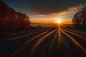 Naklejka premium driving on the highway at sunset