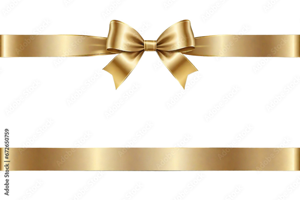 Wall mural gold bow and horizontal ribbon line isolated on transparent background. for adding elegance to your 