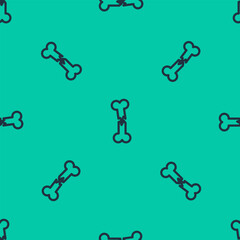 Blue line Human broken bone icon isolated seamless pattern on green background. Vector