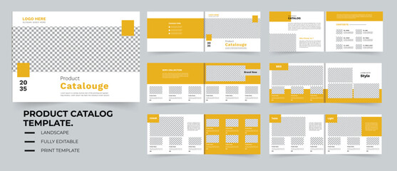 Furniture product catalog design template in yellow color or landscape catalog layout design