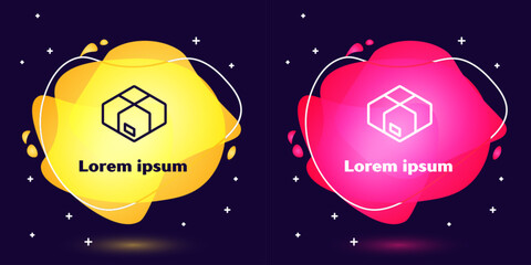 Naklejka premium Set line Carton cardboard box icon isolated on blue background. Box, package, parcel sign. Delivery and packaging. Abstract banner with liquid shapes. Vector