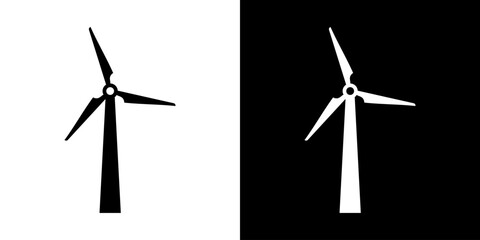 Illustration with black wind mill. Clean energy. Green energy. - obrazy, fototapety, plakaty