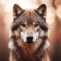 Fototapeta premium wolf looking at camera with blurred nature background