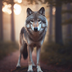 Obraz premium wolf looking at camera with blurred nature background