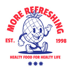 Pineapple cartoon character illustration in vintage style