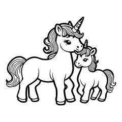 Two unicorns coloring page for kids