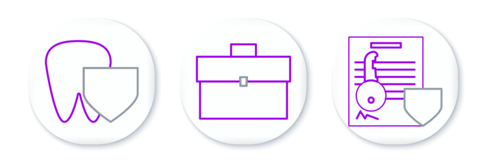 Set line Document with key with shield, Tooth and Briefcase icon. Vector