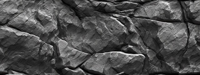 Seamless Black white rock texture. Dark gray stone granite background for design. Rough cracked mountain surface. Close-up. Crumbled.