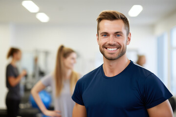 Smiling Confident Male Fitness Enthusiast Ready for Training at a Bright Gym