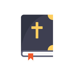 Obraz premium Holy bible icon in flat style. Christianity book vector illustration on isolated background. Religion sign business concept.
