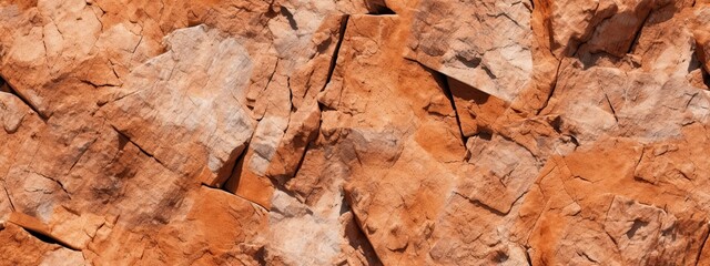 Seamless red orange brown rock texture with cracks. Close-up. Rough mountain surface. Stone granite background for design. Nature.