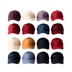 a set of multicolored caps on a white background, png