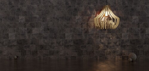 Empty room scene floor and walls lamps empty stage background 3D illustration