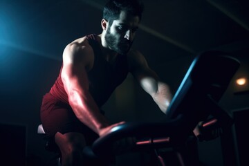 Obraz na płótnie Canvas muscular and healthy sportsman running on a treadmill