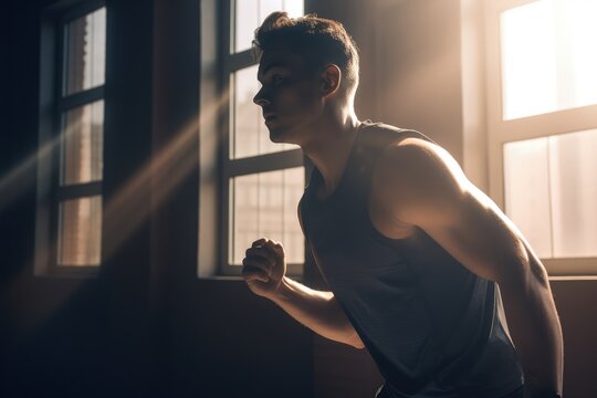 portrait of muscular sport person working out at gym